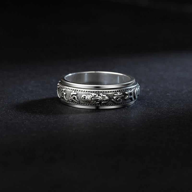 Buddha Stones, tibetischer Om Mani Padme Hum PiXiu, gravierter, drehbarer Ring für Reichtum und Glück