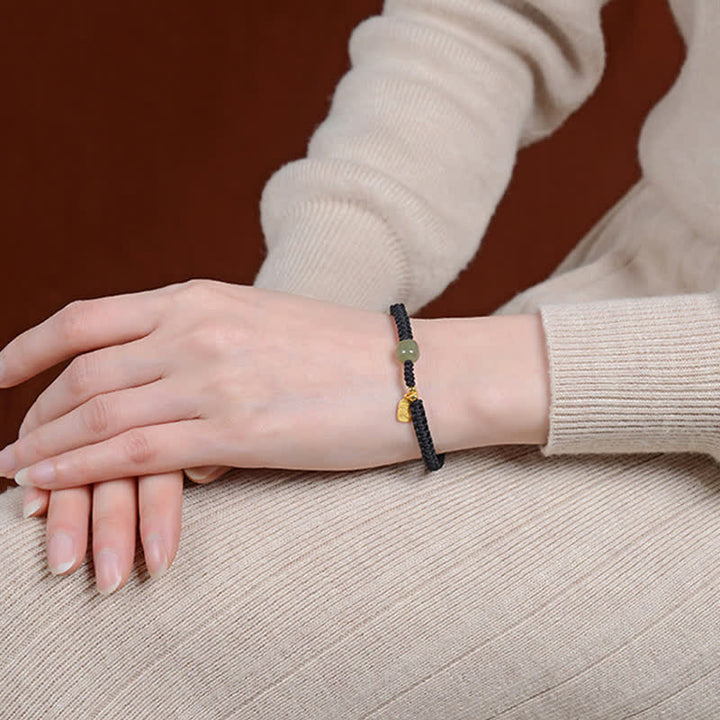 Buddha Stones 925 Sterling Silber Hetian Jade Segen Reichtum rote Schnur Armband