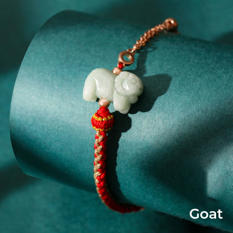 Buddha Stones 925 Sterling Silber Jahr des Drachen Chinesisches Sternzeichen Jade Glückskettenarmband