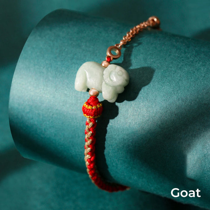 Buddha Stones 925 Sterling Silber Jahr des Drachen Chinesisches Sternzeichen Jade Glückskettenarmband