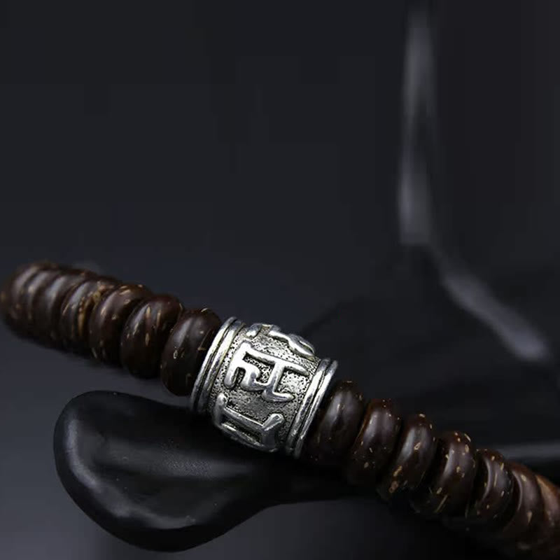 Buddha Stones Natürliches tibetisches Om Mani Padme Hum Positive Armband aus Kokosnussschale
