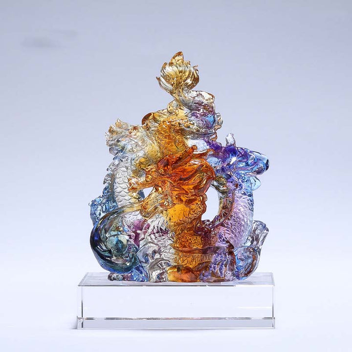 Buddha Stones, Jahr des Drachen, handgefertigt, Liuli-Kristall, Kunststück, Schutz, Heimbüro-Dekoration mit Sockel
