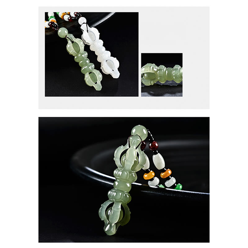 Tibetischer natürlicher Hetian Cyan Jade Weiß Jade Dorje Vajra gravierter Erfolgs-Halskettenanhänger