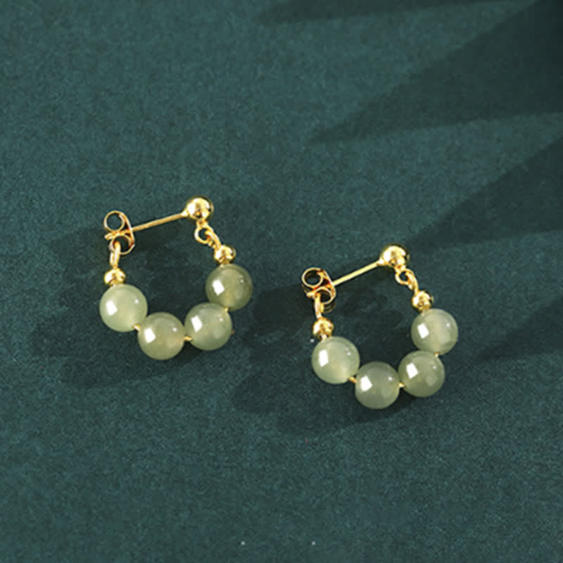 Ohrringe aus 925er-Sterlingsilber mit Hetian-Jade, rotem Achat und Perlen