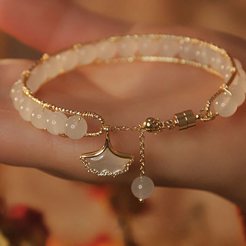 Buddha Stones Ginkgo-Blatt-Jade-Perlen-Glücksarmband