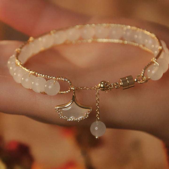 Buddha Stones Ginkgo-Blatt-Jade-Perlen-Glücksarmband