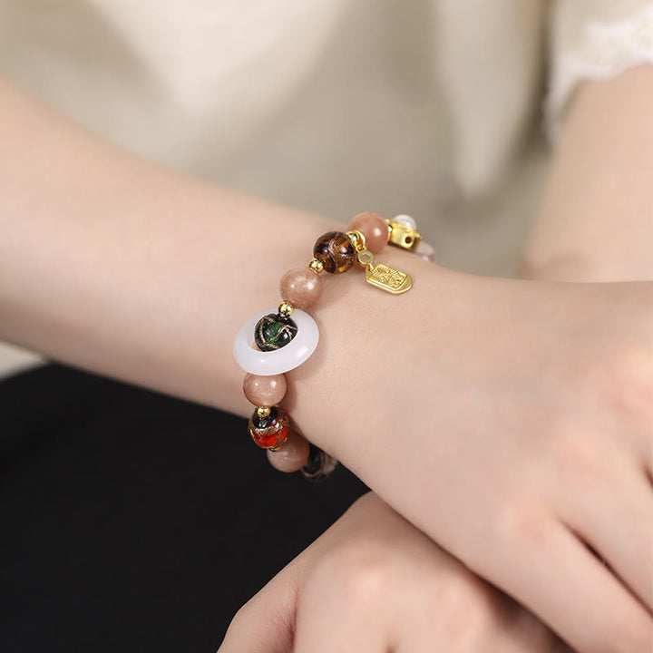 Buddha Stones, tibetischer Weihrauch, Asche, Liuli-Glas, Tridacna-Stein, Sonnenstein, Om Mani Padme Hum, Gebetsmühle, Charm-Armband