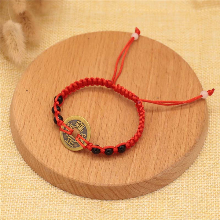 Armband mit Buddha Stonesn, Kupfermünze, Glücksbringer, rote Schnur