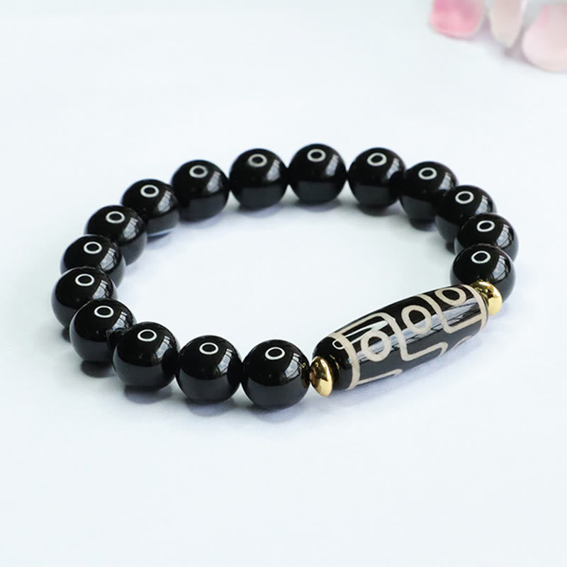 Buddha Stones Tibetisches Neun-Augen-Dzi-Perlen-Armband aus schwarzem Onyx