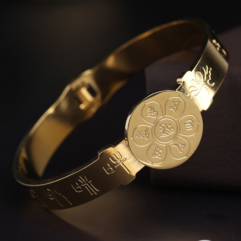 Buddha Stones, Yin Yang, Lotus, Om Mani, Padme Hum, Mantra, Titanstahl, Harmonie-Armband