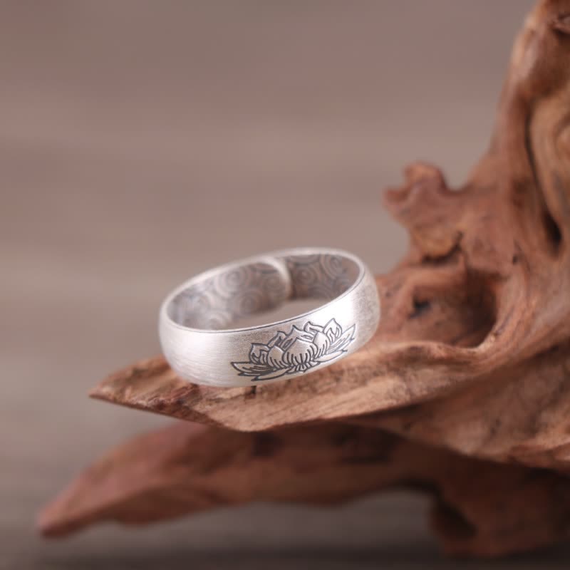 Buddha Stones 999 Sterling Silber Lotus-Elefant-Segen-Ring mit sechs wahren Worten