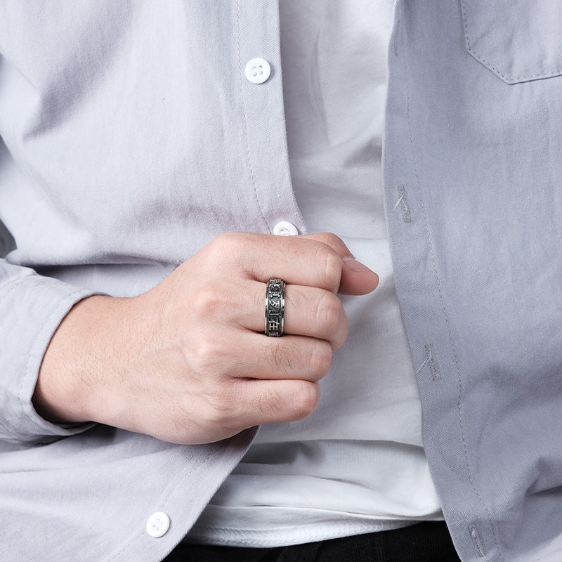 Buchstaben-Wörter-Balance-Ruhe-Drehring aus Titanstahl