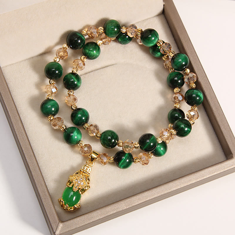 Tigerauge Pixiu Fuchs Geldbeutel Schutz Selbstvertrauen Doppelt gewickeltes Armband