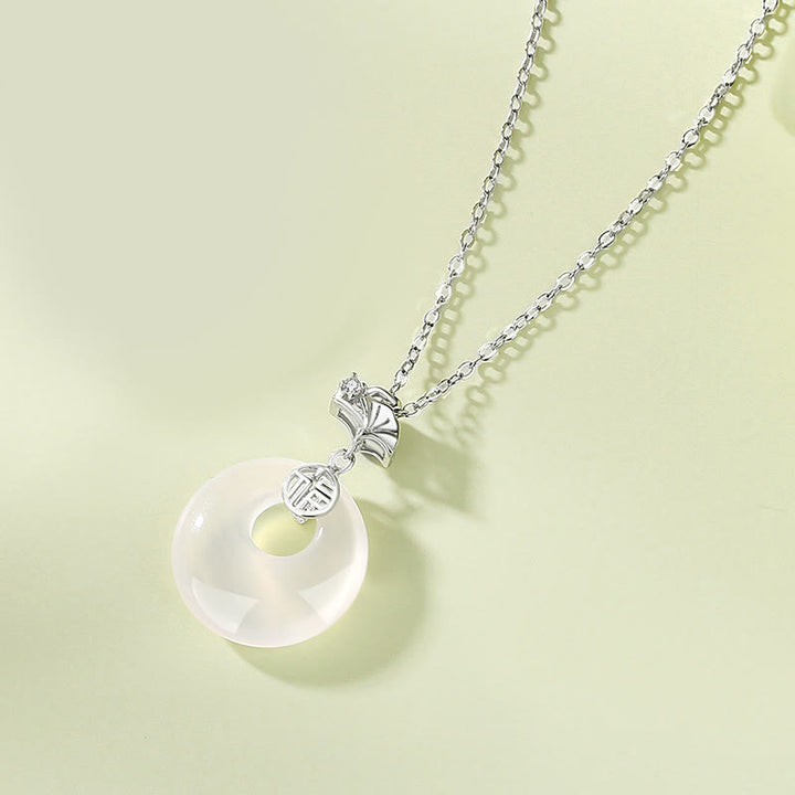 Buddha Stones 925 Sterling Silber Ginkgo Blatt Schmetterling Rose Chalcedon Hetian Jade Frieden Schnalle Fu Charakter Harmonie Halskette Anhänger