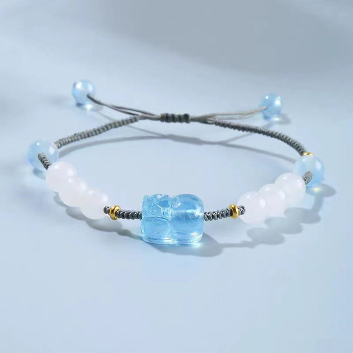 Buddha Stones Natürliches Aquamarin PiXiu Hetian Weiß Jade-Heilarmband