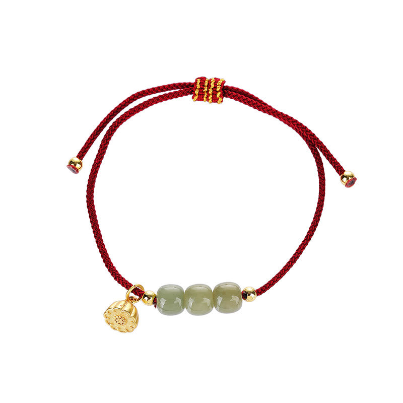 Buddha Stones Handgefertigtes Hetian-Jade-Perlen-Lotus-Pod-Wohlstands-Glück-geflochtenes Armband