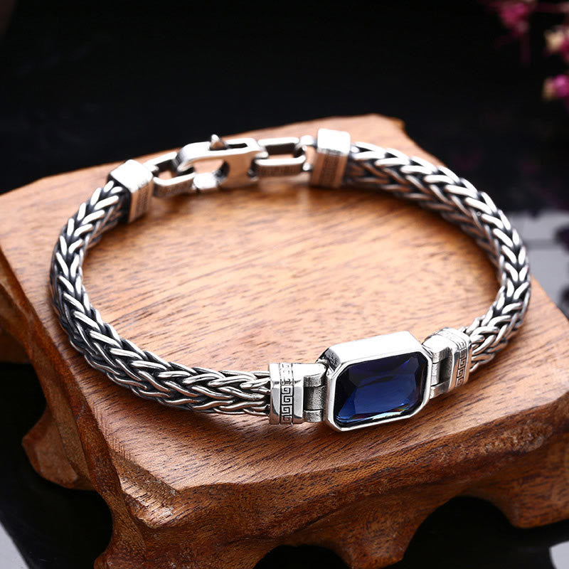 Armband mit Buddha Stonesn, Retro-Stil, blaues Acryl, Drachenkiel, geflochtenes Design, Heilung, Reichtum, Schnalle
