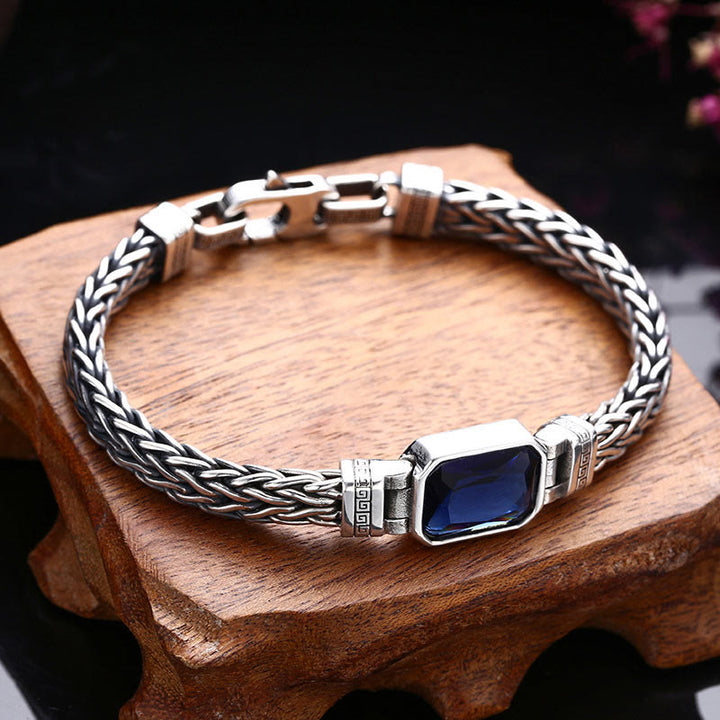 Armband mit Buddha Stonesn, Retro-Stil, blaues Acryl, Drachenkiel, geflochtenes Design, Heilung, Reichtum, Schnalle