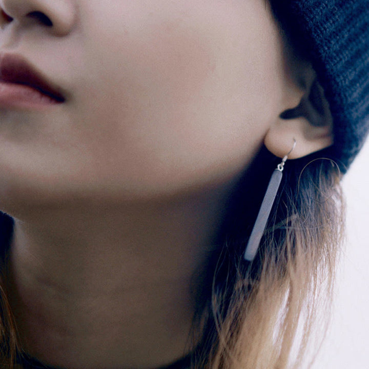 Buddha Stones 925 Sterling Silber Ebenholz Textur Balance Peace Tropfen Ohrhänger