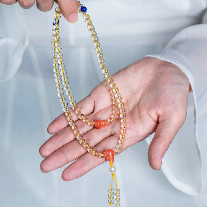 108 Mala-Perlen, 925er-Sterlingsilber, natürlicher Citrin, roter Achat, Weiß Jade, Wohlstands-Charm-Armband