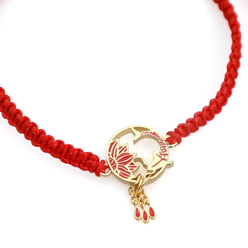 Buddha Stones Tibetisches handgefertigtes Lotus-Koi-Fisch-Glücksarmband mit roter Schnur