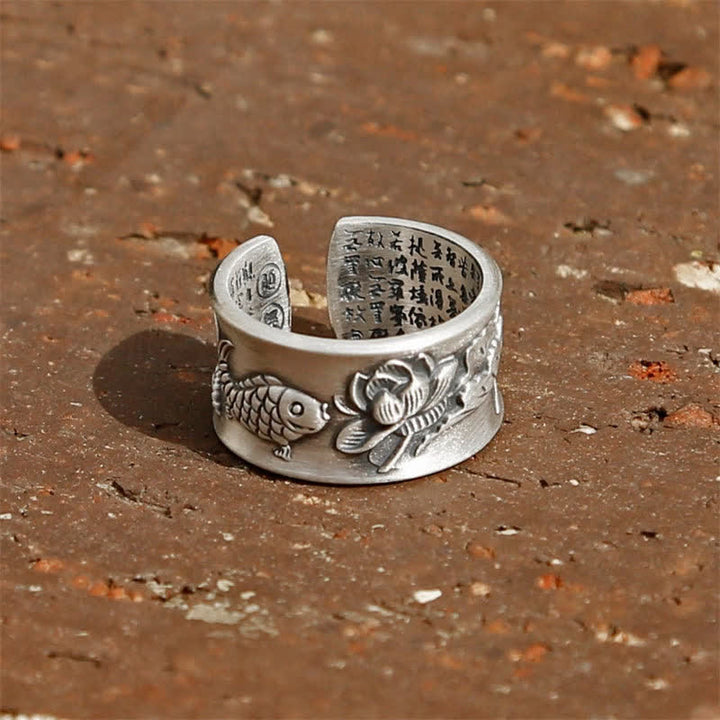999 Sterling Silber Glück Koi Fisch Lotus Herz Sutra Reichtum Ring