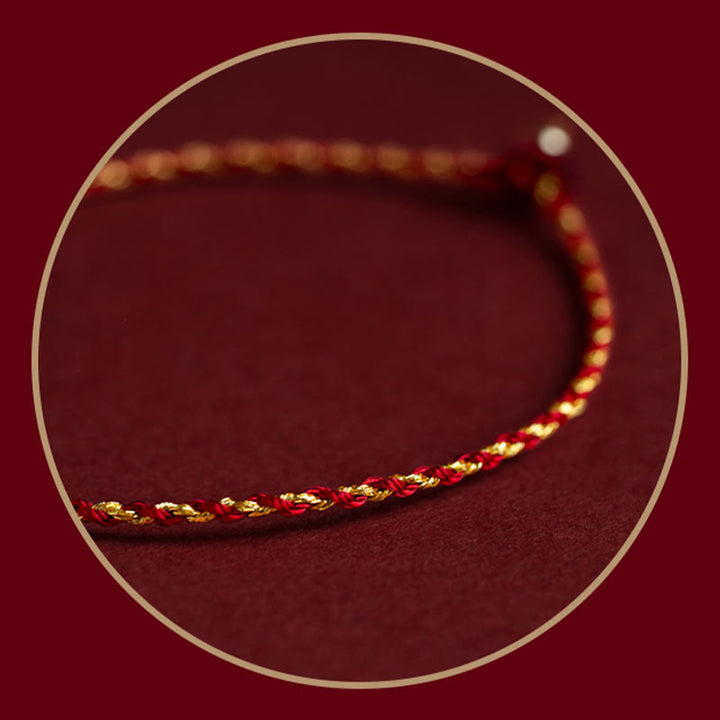 Buddha Stones 14 Karat vergoldetes, handgefertigtes, rotgoldenes Seil, geflochtenes King-Kong-Knoten-Glücksarmband