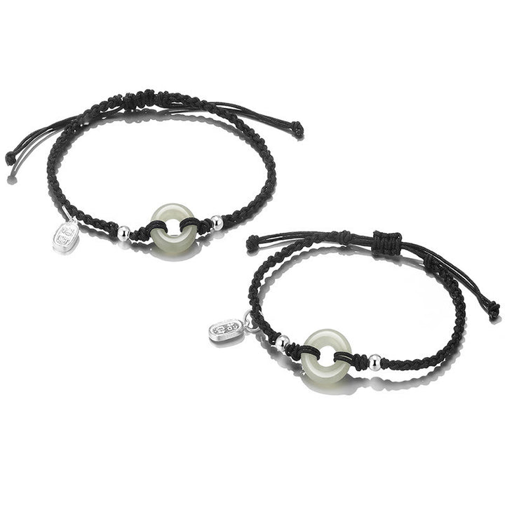 Buddha Stones 2 Stück grüner Aventurin, Weiß Jade, Friedensschnalle, Glück, geflochtenes Paar-Armband