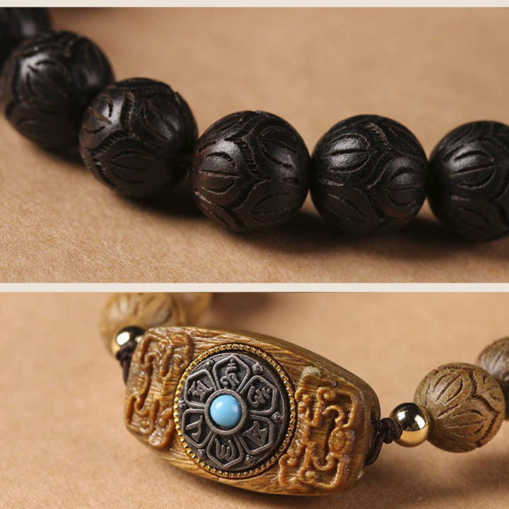 Buddha Stones, grünes Sandelholz, Ebenholz, Sandelholz, Om Mani Padme Hum, beruhigendes Armband