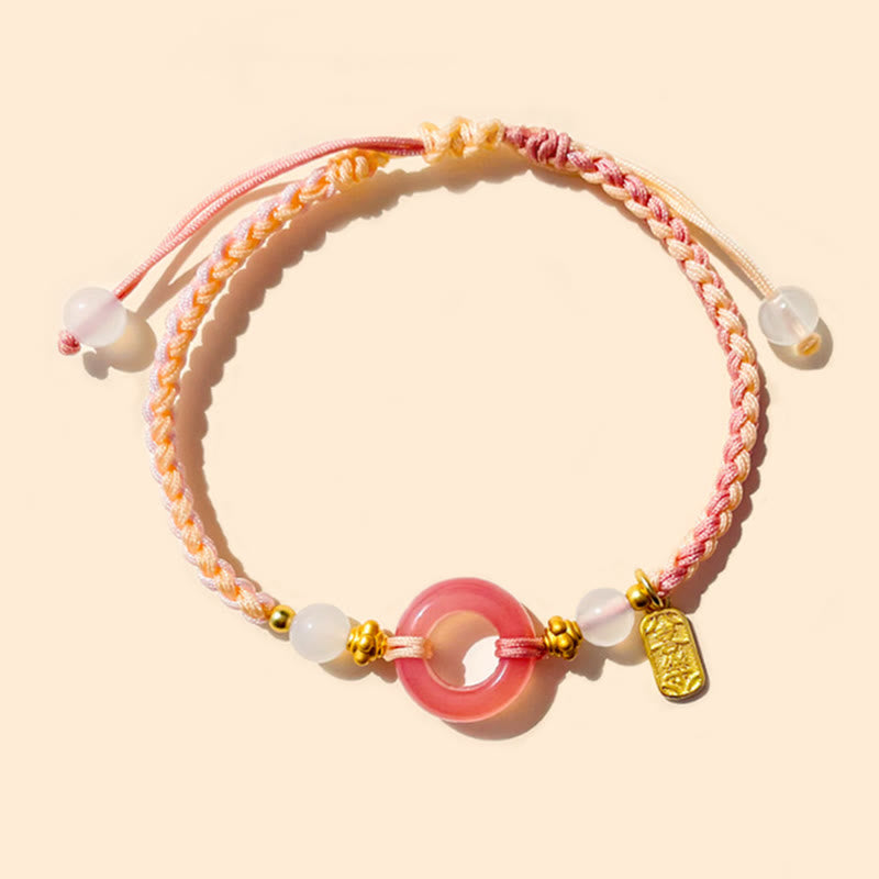 Buddha Stones Frieden und Freude Achat Friedensschnalle verheißungsvolles handgefertigtes geflochtenes Armband