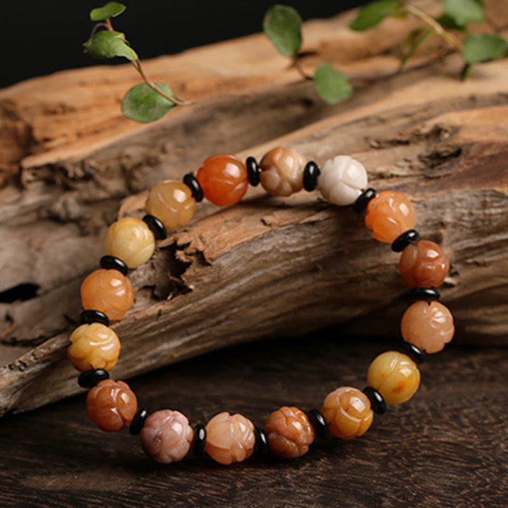 Goldenes Seiden-Jade-Lotus-Armband für Reichtum und Glück