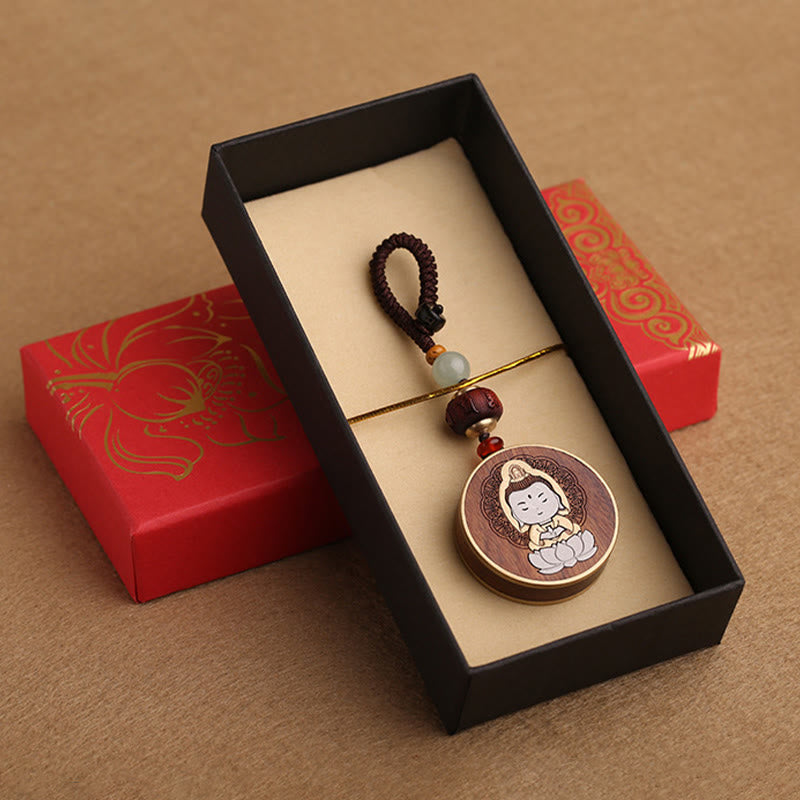 Buddha Stones Ebenholz Palisander Buddha Avalokitesvara Om Mani Padme Hum Balance Auto Schlüsselanhänger Dekoration