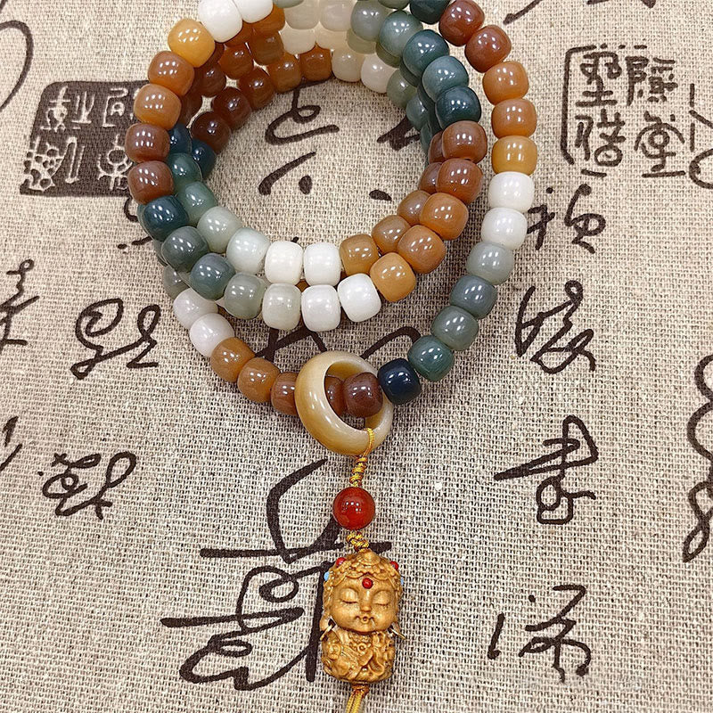 Buddha Stones, 108 Mala-Perlen, Farbverlauf, Bodhi-Samen, grünes Tara-Buddha-Armband mit Gravur „Peace Harmony“.