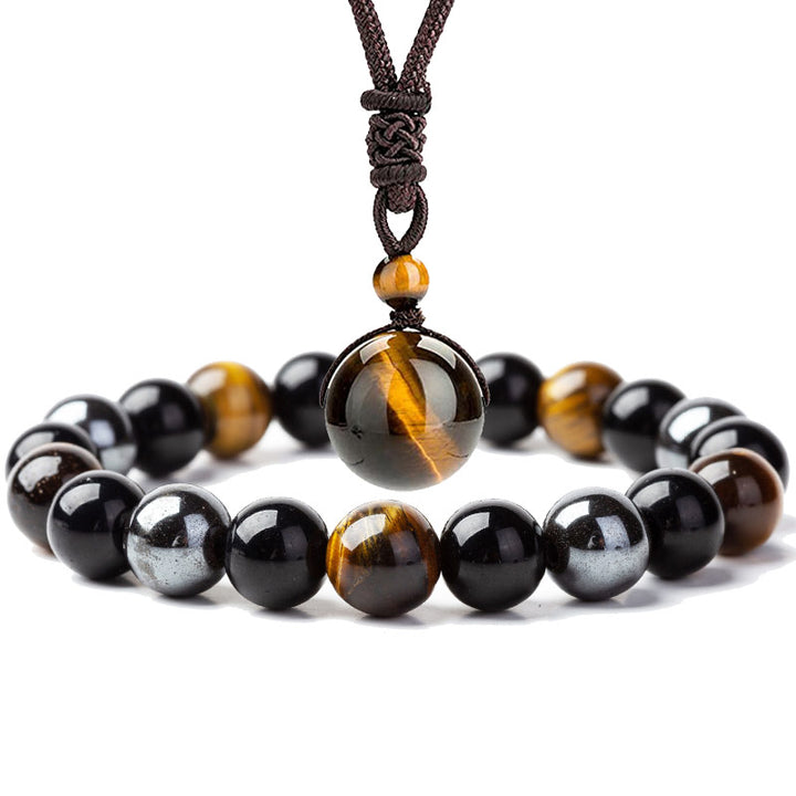 Buddha Stones Tibetisches Tigerauge-Armband-Halsketten-Set