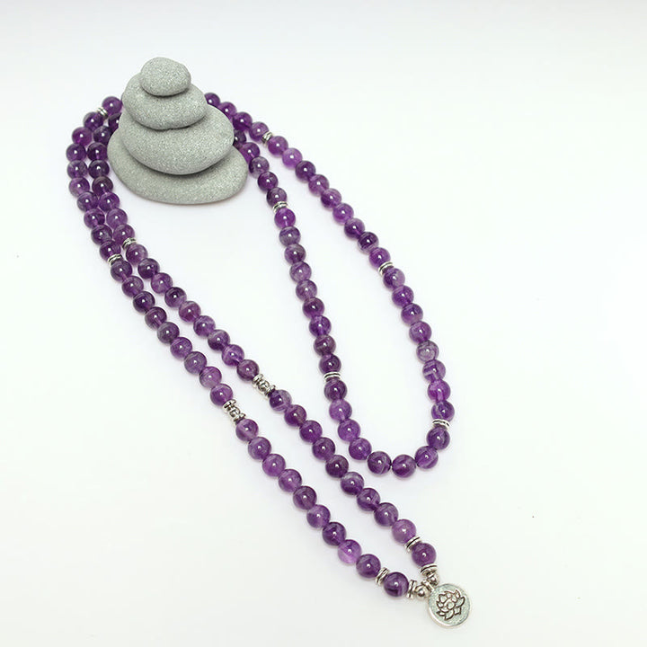 Buddha Stones Natürliches Amethyst-Reinigungs-Mala-Armband