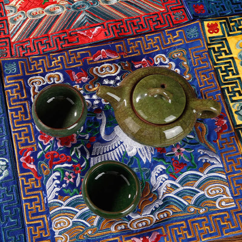 Buddha Stones, Kranich, Phönix, Drache, Kirin, bestickt, Tassenunterlage, Teetasse, Untersetzer, quadratisch, Kung-Fu-Teematte
