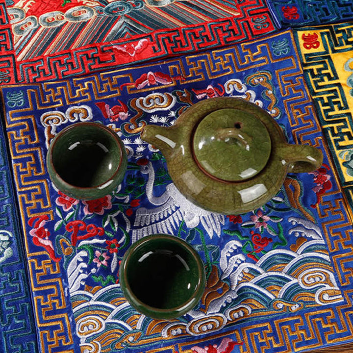 Buddha Stones, Kranich, Phönix, Drache, Kirin, bestickt, Tassenunterlage, Teetasse, Untersetzer, quadratisch, Kung-Fu-Teematte