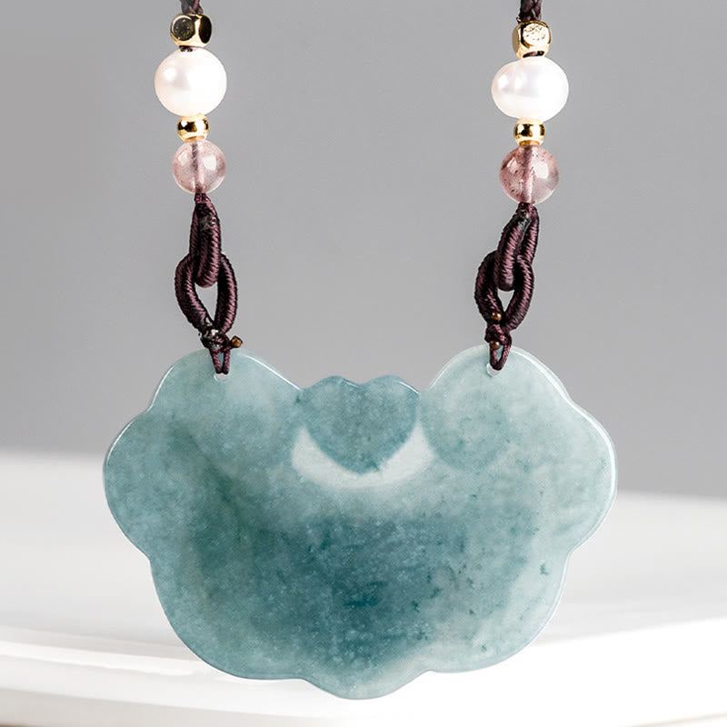 Buddha Stones Halskette mit Anhänger aus natürlicher Jade, Pfingstrose, Blumenschloss der guten Wünsche, Wohlstand