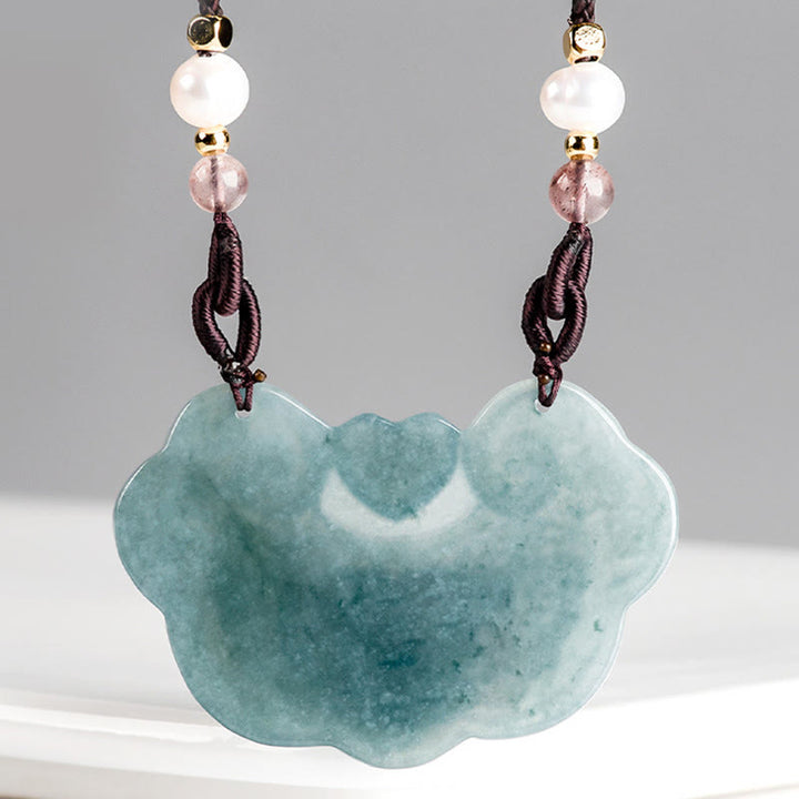 Buddha Stones Halskette mit Anhänger aus natürlicher Jade, Pfingstrose, Blumenschloss der guten Wünsche, Wohlstand