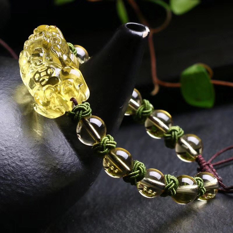 Buddha Stones Natürliches Citrin Pixiu Vermögensschutzarmband