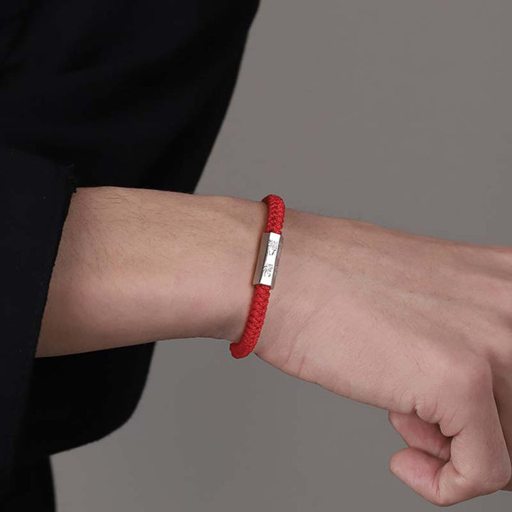 Buddha Stones 925 Sterling Silber Buchstabengravur Segen Schnurarmband