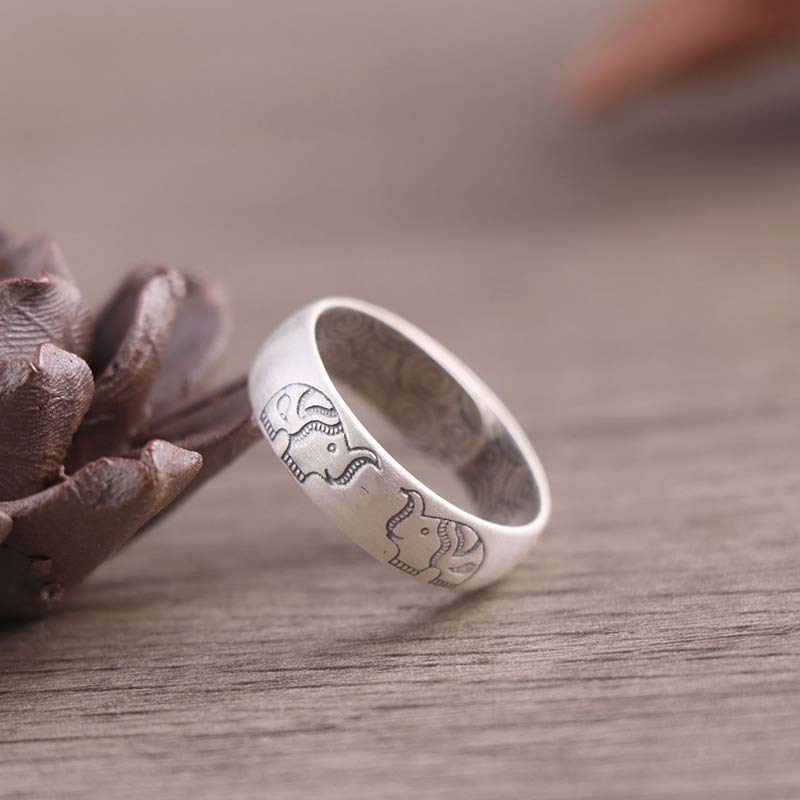 Buddha Stones 999 Sterling Silber Lotus-Elefant-Segen-Ring mit sechs wahren Worten