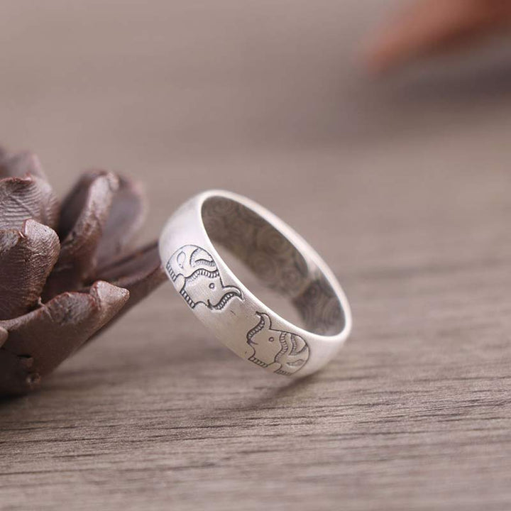 Buddha Stones 999 Sterling Silber Lotus-Elefant-Segen-Ring mit sechs wahren Worten