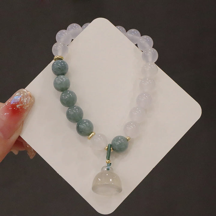 Buddha Stones Weiß Achat-Jade-Lotusblumen-Friedensschnallen-Schutzarmband