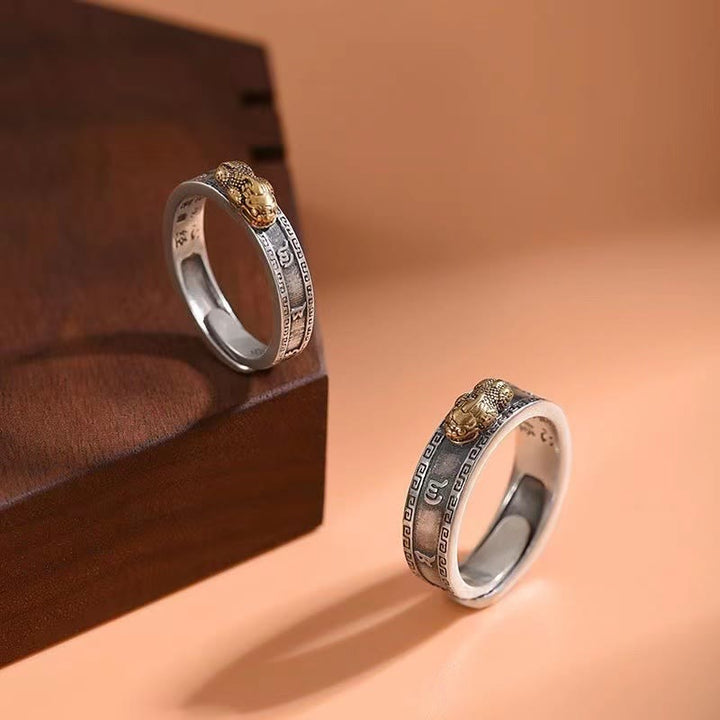 PiXiu Om Mani Padme Hum Herz Sutra Glück Reichtum Paar Ring