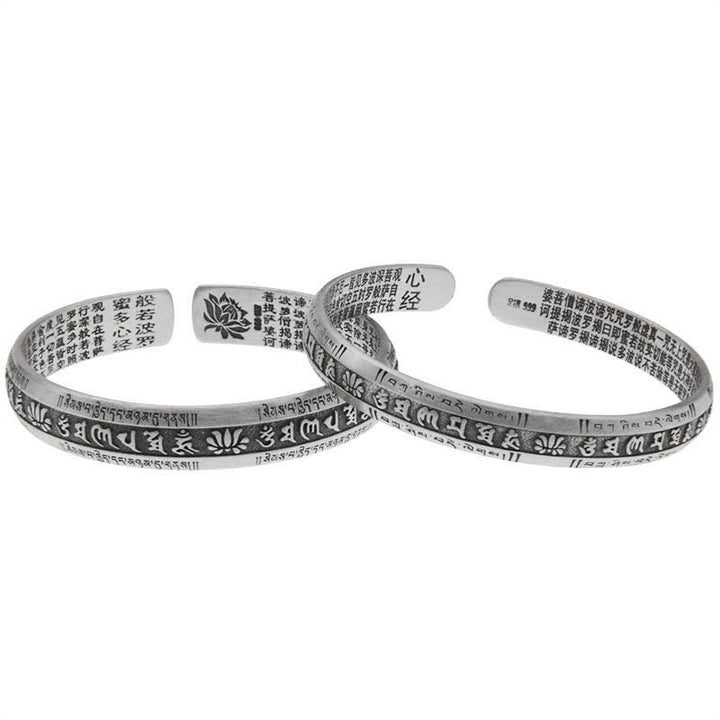 999 Sterling Silber Om Mani Padme Hum Herz Sutra Lotus Peace Armband Armreif