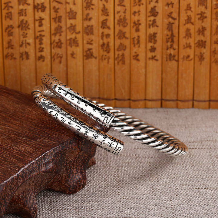 Buddha Stones Retro Herz Sutra Twisted Design Muster Balance Armband Armreif