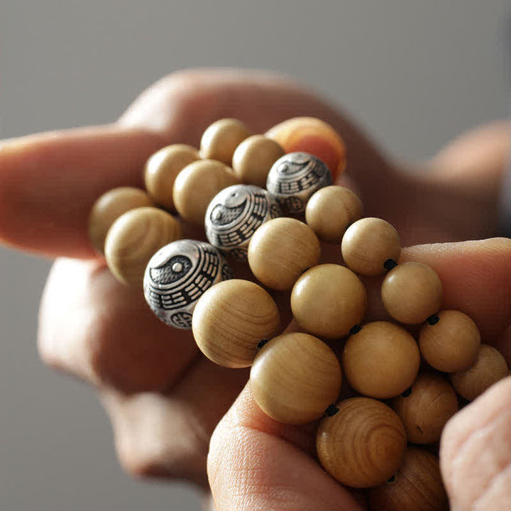 Tibet-Pfirsichholz-Lotus-Zinnober-Bagua-Yin-Yang-Glück-Reichtum-Armband