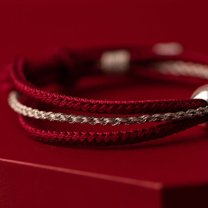 Buddha Stones 925 Sterling Silber Tibetisches Zakiram-Göttin des Reichtums-Glücksseil-Armband