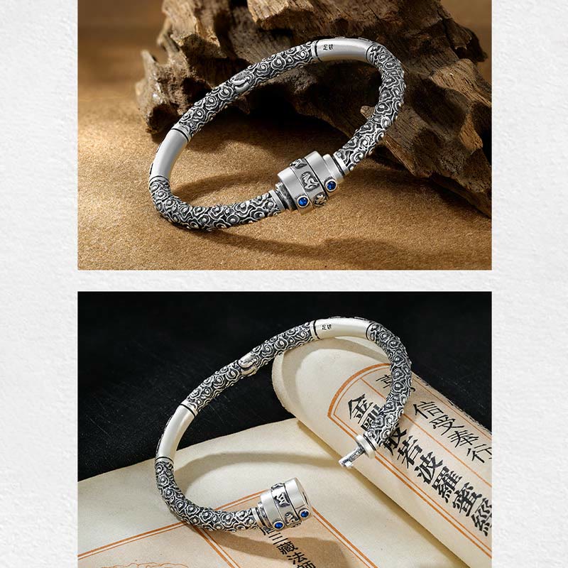Buddha Stones 990 Sterling Silber Tibetische Glückswolken Om Mani Padme Hum Gravur Kreativität Armband Armreif